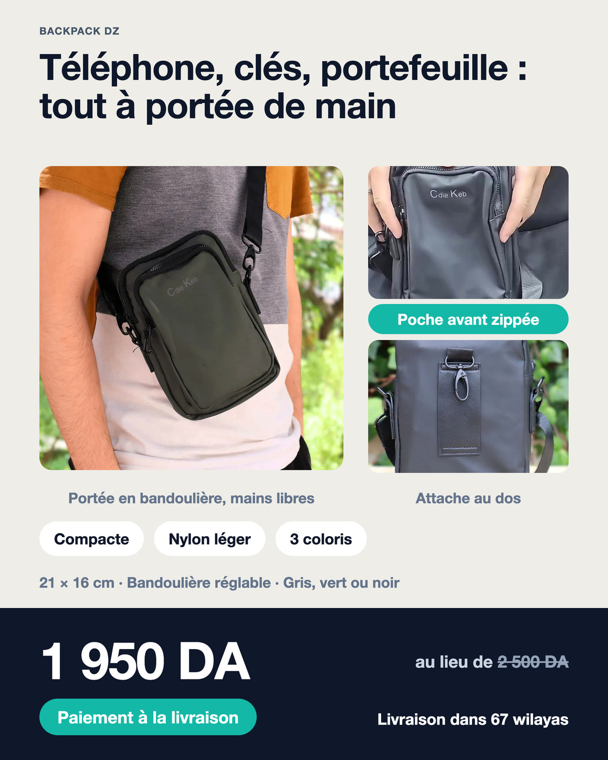 Sacoche bandoulière casual compacte – 21 × 16 cm