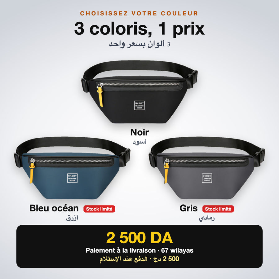 Sac banane Skboy en noir, bleu océan et gris