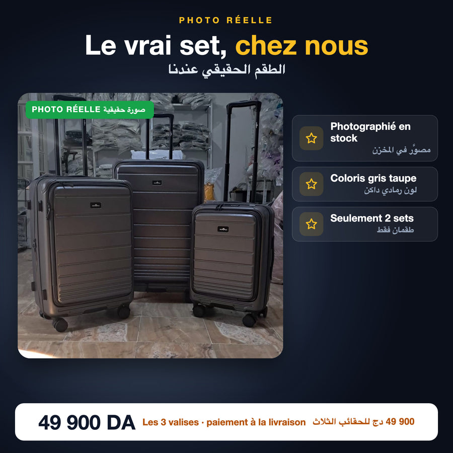 Photo réelle du set de 3 valises en stock