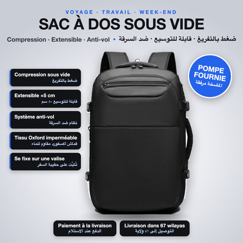 Sac à dos de voyage sous vide extensible et anti-vol – pompe fournie