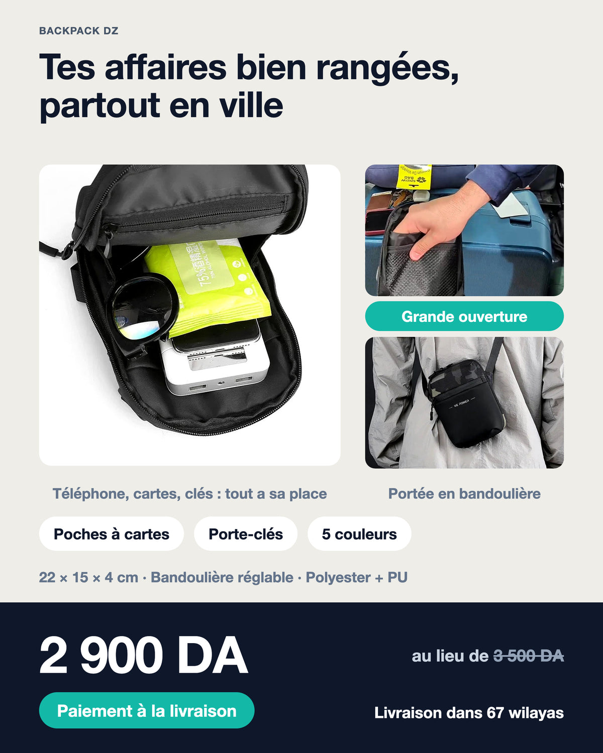 Sacoche bandoulière homme WePower UrbanFlex – 22 × 15 cm