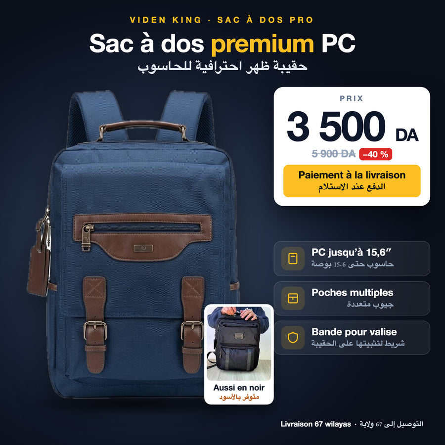Sac à dos premium Viden King à 3 500 DA, bleu ou noir
