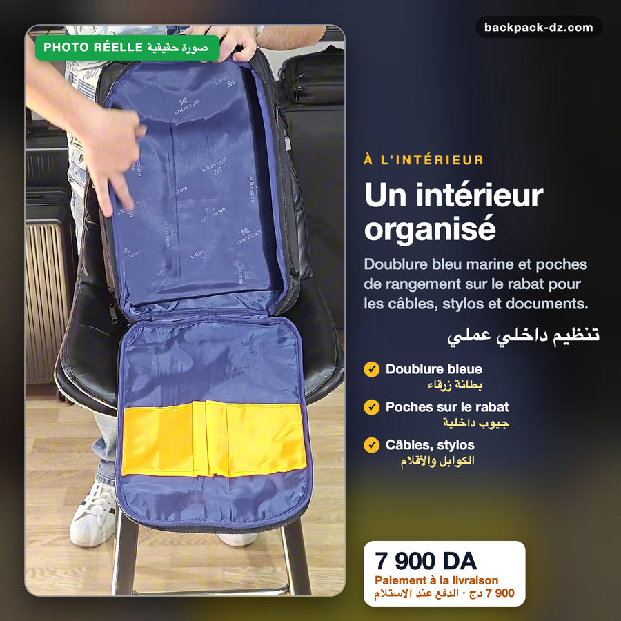 Intérieur doublé bleu marine avec poches