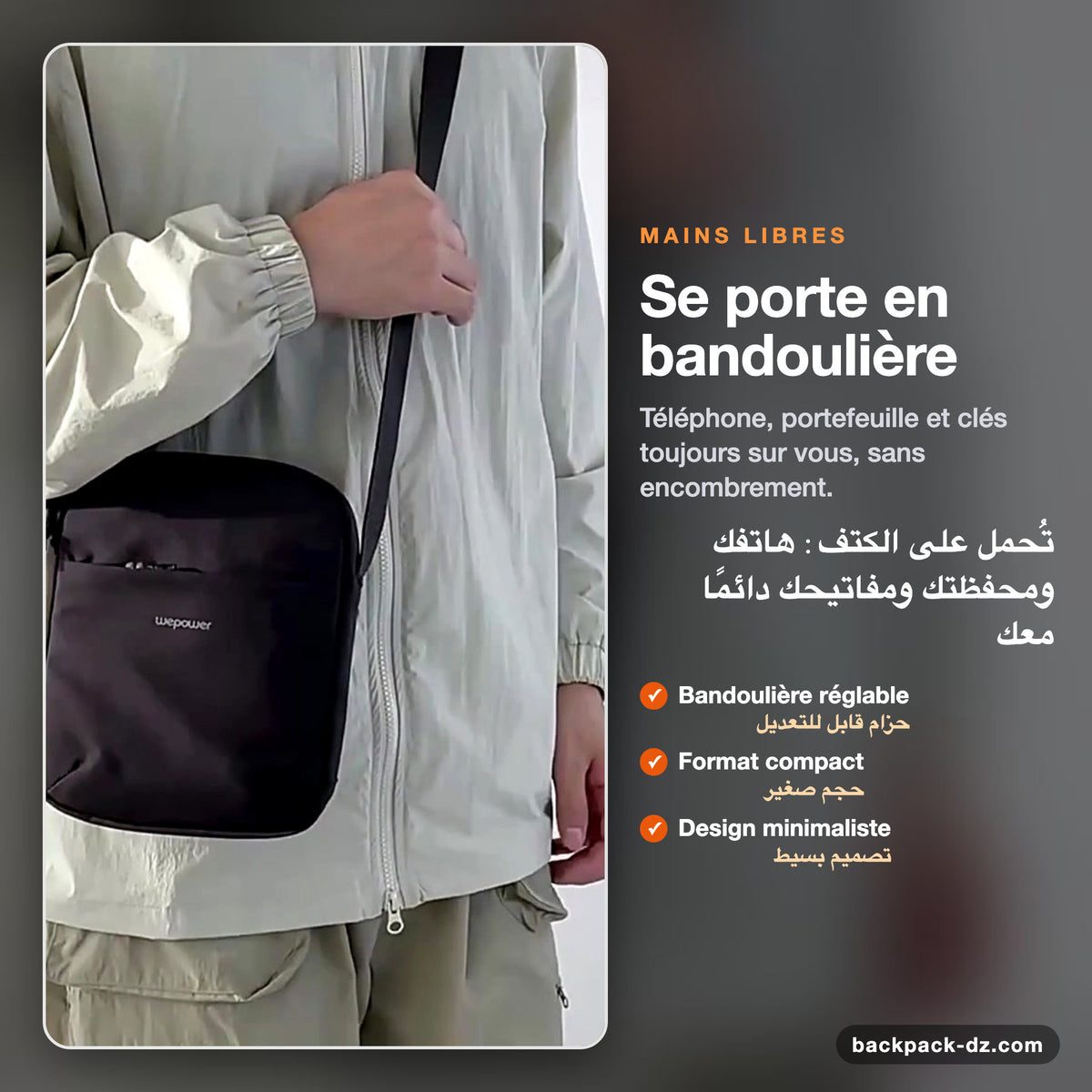 Sacoche WePower portée en bandoulière